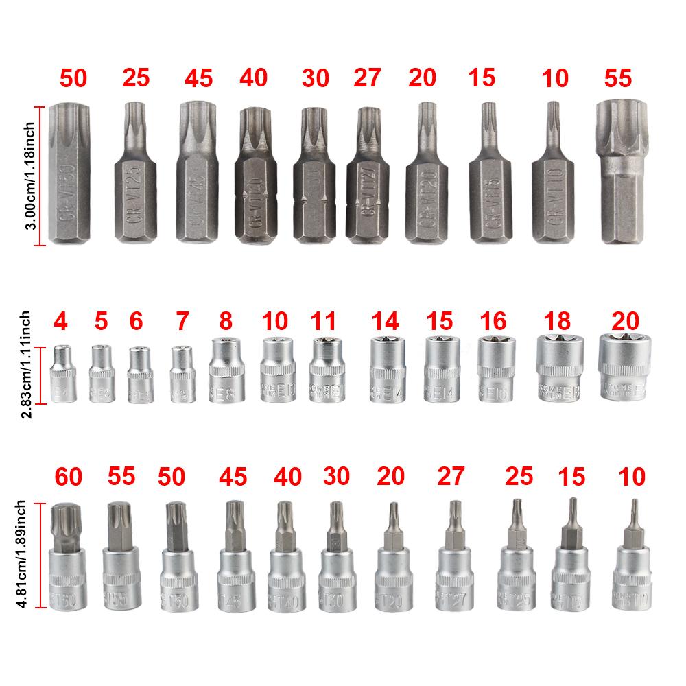 Набор шестигранных ключей Torx Star для ремонта автомобиля, ручные инструменты для ремонта машин, набор из 34 шт. хром-ванадиевой стали