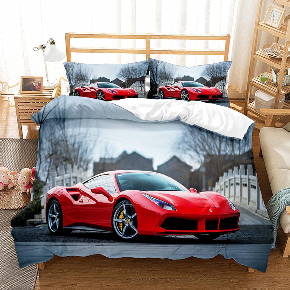 Sport Racing Car Duvet Cover Set Blue Race Car Bedding Set Full Size Boys Blue Flame Extreme Speed Sports Car Comforter Cover