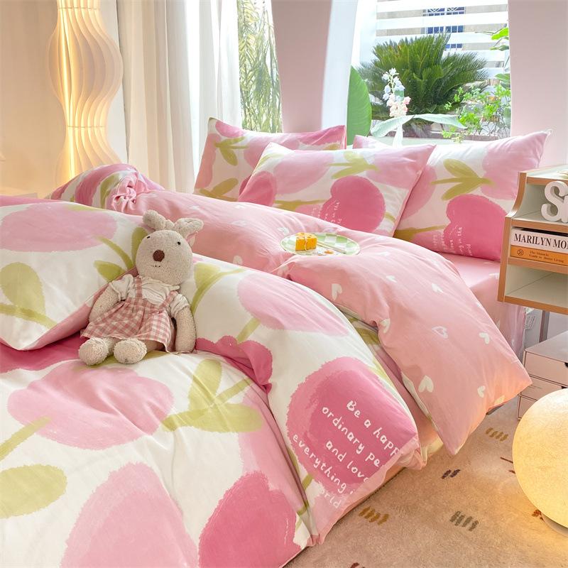 Комплект из четырех предметов из чистого хлопка, 60 штук, небольшой свежий комплект из трех предметов для спальни, осенне-зимний утолщенный пододеяльник, простыня