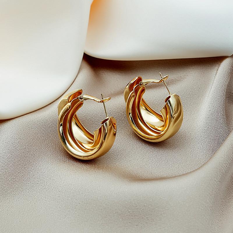 Массивные серьги-кольца для женщин, золотые двойные толстые геометрические серьги, ювелирные аксессуары