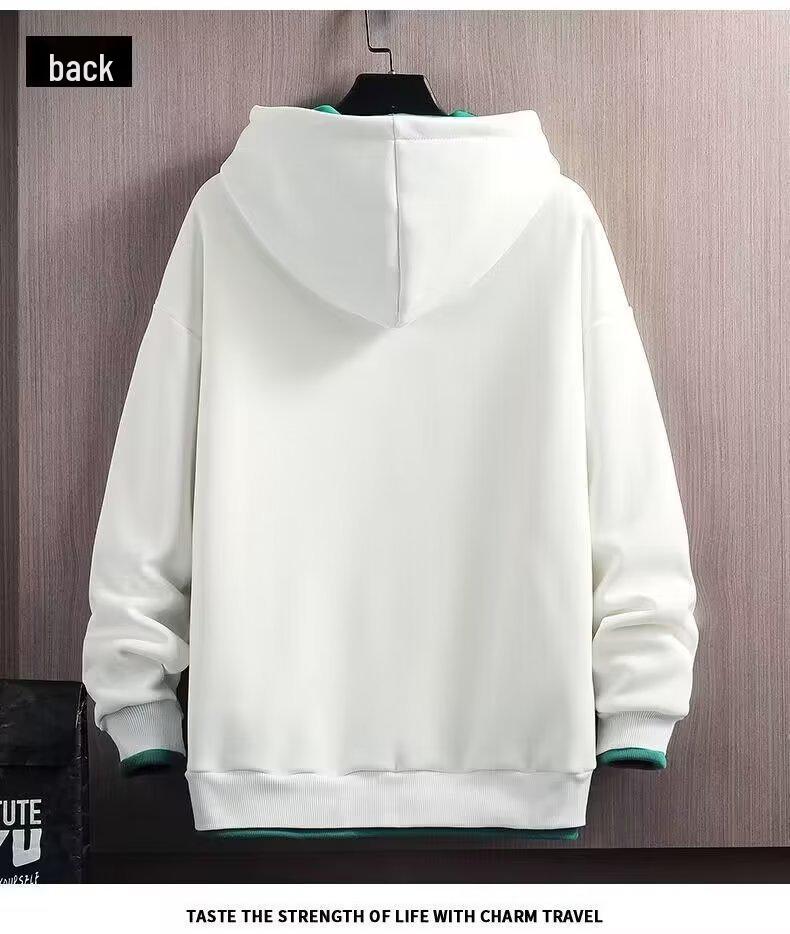 Men's Trendy Two-in-One Velvet Hoodie - Spring/Autumn Long-Sleeve Pullover with Sticker Design