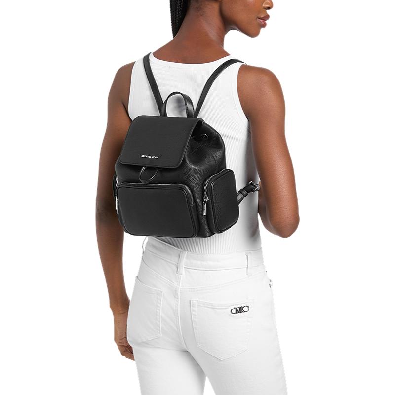 Michael Kors Merritt Drawstring Flap Leather Backpack Small Women backpacks Black 35S6S0WB5L-001