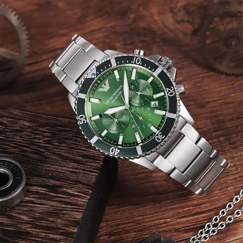 Emporio Armani Мужские кварцевые часы AR11500 Зеленый Серебристый Металл