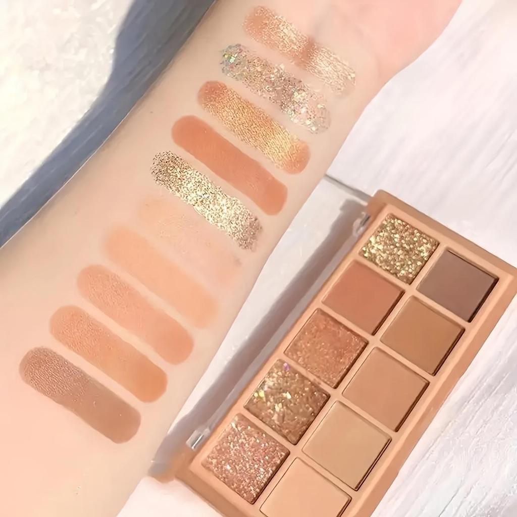 Палитра теней для век Smoky Eye Shadow из 10 цветов. Стойкий матовый и мерцающий финиш. Черные, коричневые, коралловые, розовые, земляные тона для контурирования лица и повседневного макияжа.