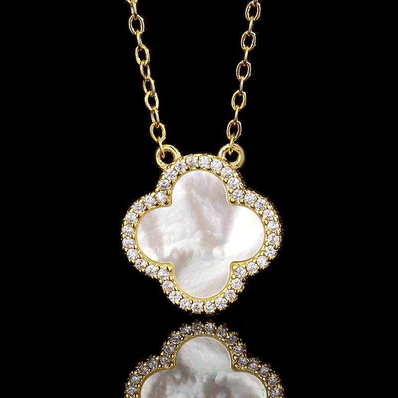 Набор украшений Натуральная белая ракушка Серьги-клевер Ожерелье Браслет Полный женский Высокая мода
