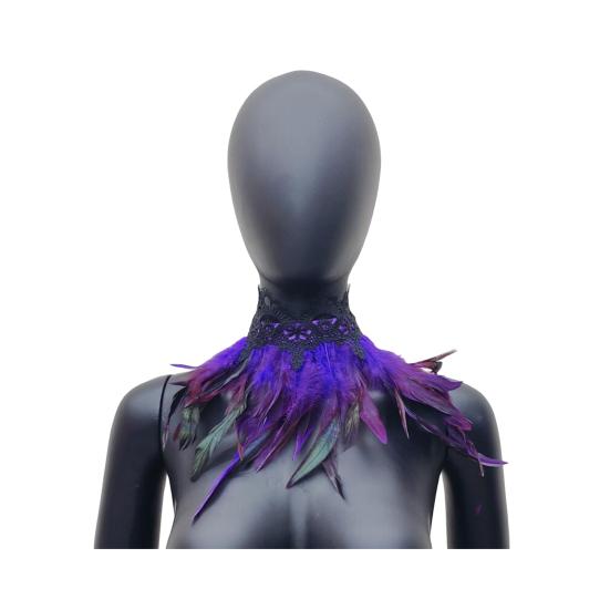 Шарф из перьев с регулируемым черным кружевом для женщин, костюм на Хэллоуин, поддельный воротник, аксессуар для костюма павлина