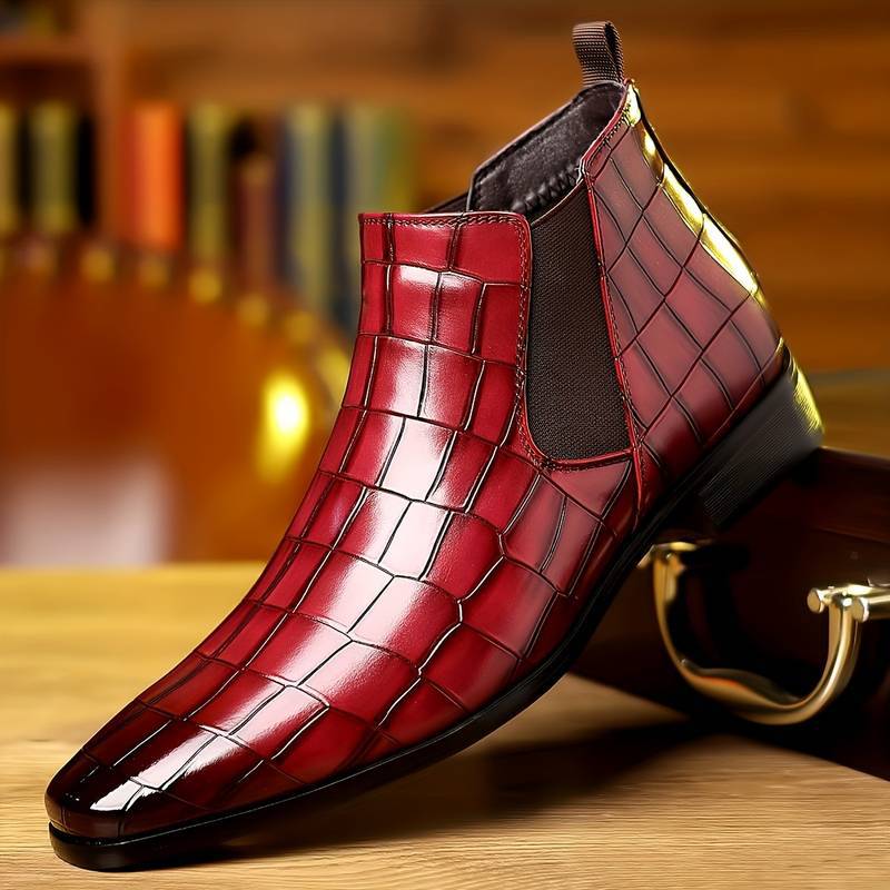 Fashion Men Ankle Boot High Heel Genuine Leather Men's 2025 Fashion Pointed Toe Dress Wedding Male Shoes Side Zipper Basic Boots for Men