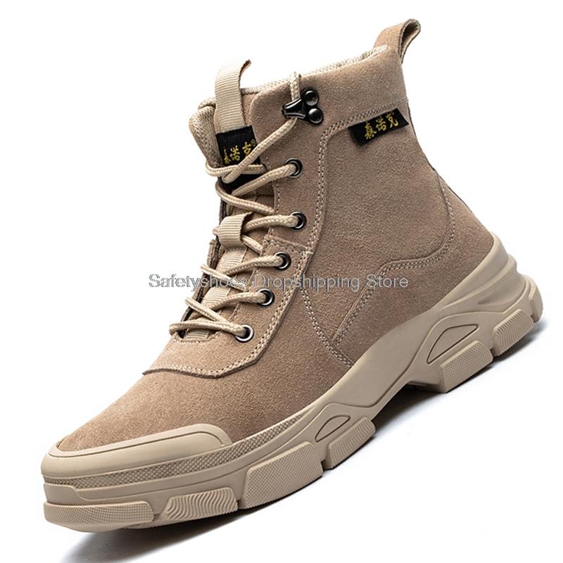 Fashion High Top Soft Safety Shoes For Men Work Sneakers Steel Toe Cap Kevlar Midsole Anti-punture Work Sneakers Ankle Winter Boots Male
