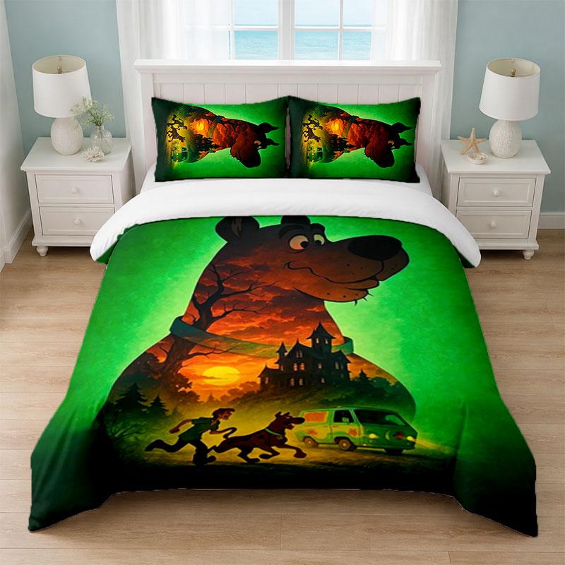 Scooby-Doo Bedroom 3Pcs Bedding Set Soft Bed Sheet Pillowcases Home Bedding Decoration