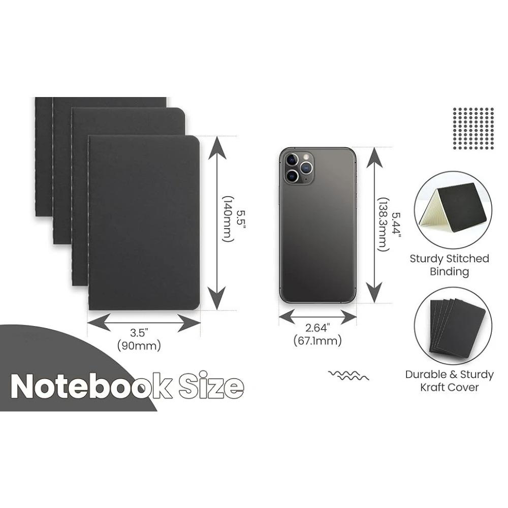 Набор карманных блокнотов из 6 штук - 3,5x5,5" блокноты-мини в мягкой обложке, 100 г/м², 60 линованных/пустых страниц для письма, путешествий и подарков (черный)