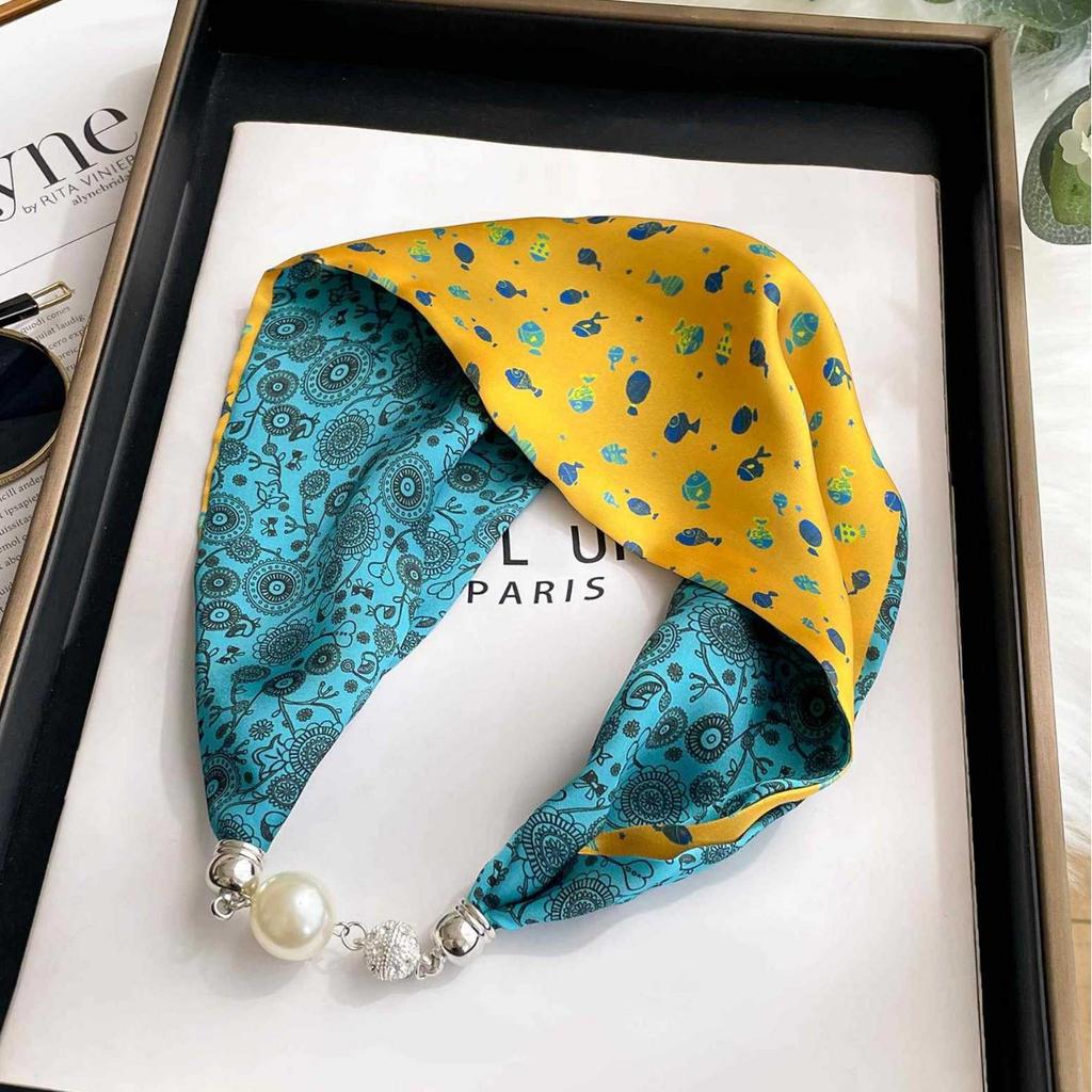 Magnetic silk scarf women's 1116 new scarf autumn and winter high-end neck protection small scarf necklace pearl buckle with shirt