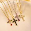 2023 Multicolor Zircon Cross Pendant Necklace - Copper Hip Hop Clavicle Chain