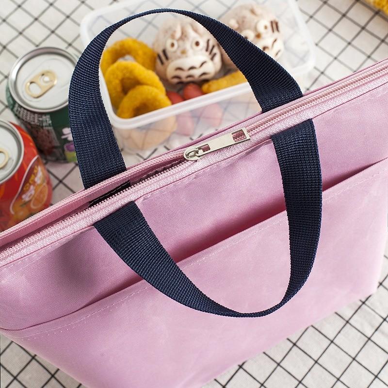Home Solid Color Oxford Waterproof Thermal Food Bag Portable Handheld Bento Lunch Box For Student Office Worker