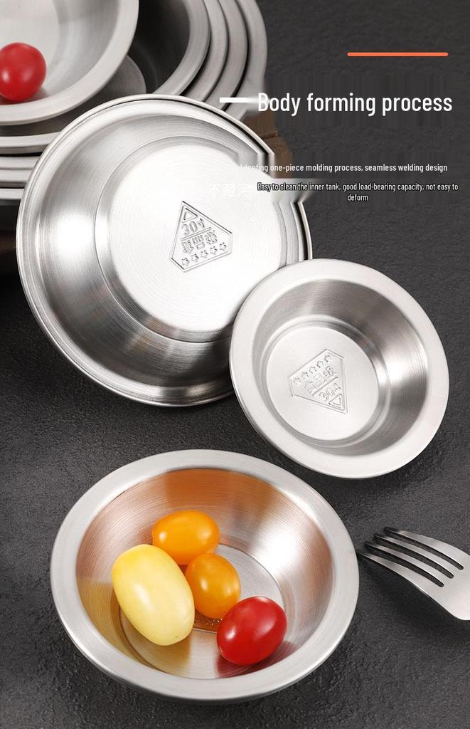 304 Stainless Steel Deepened Vegetable and Dinner Plate, Thickened Flat Bottom for Soup and Fish, Brushed Finish