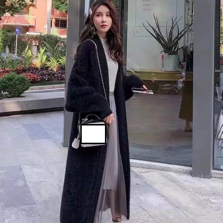 Розовый Синий Коричневый Белый Длинный Кардиган Женская Зимняя Одежда Вязаный Пушистый Длинный Рукав Кашемировый Свитер Пальто Clotkorean Стиль Теплый Винтаж