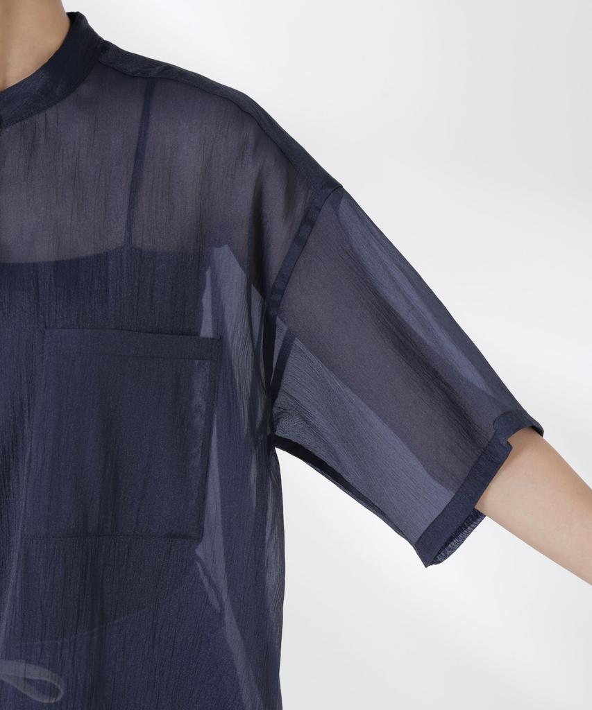 Nano Universe Band Collar Sheer Short Sleeve Size F Women's Shirt, 050, Brown, 673-5121321