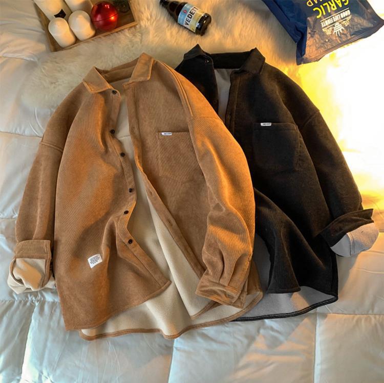 Женская рубашка свободного кроя на флисовой подкладке в корейском стиле - Модный, универсальный и омолаживающий топ большого размера