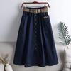 Summer Solid Color Loose Casual with Belt Skirts Women Vintage Aesthetic Chic Party Dress Female High Waist Sexy Femme Clothes