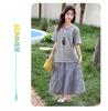 Girls' Half length Skirt Set Summer 2026 New Style Girls' Big, Middle, Middle School Girls' Loose T Skirt Two Piece Set