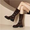 Ботинки челси женские на толстой платформе с каблуками из замши новые зимние модные туфли-лодочки женские туфли до колена квадратный каблук мягкие высокие сапоги