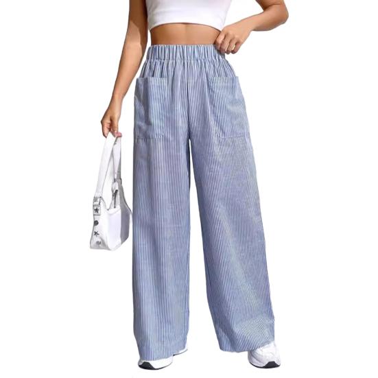 Женские брюки с эластичной талией, средней посадкой, широкие длинные брюки с карманами, клетчатый принт, удобные повседневные брюки