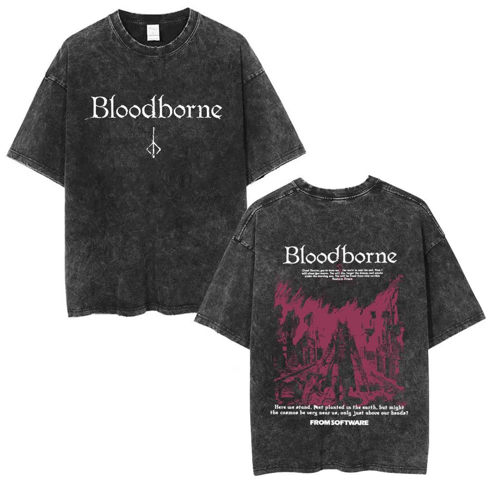 Стирка Винтажная Игровая Футболка Bloodborne Fear The Old Blood Мужская Женская Повседневная Оверсайз Футболка Мужская Высококачественные Хлопковые Футболки