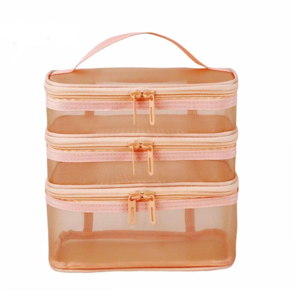 Multifunctional Transparent Mesh Travel Cosmetic Bag Storage 2/3 layer Toiletry Bag Large Capacity Makeup Case Cosmetic Storage