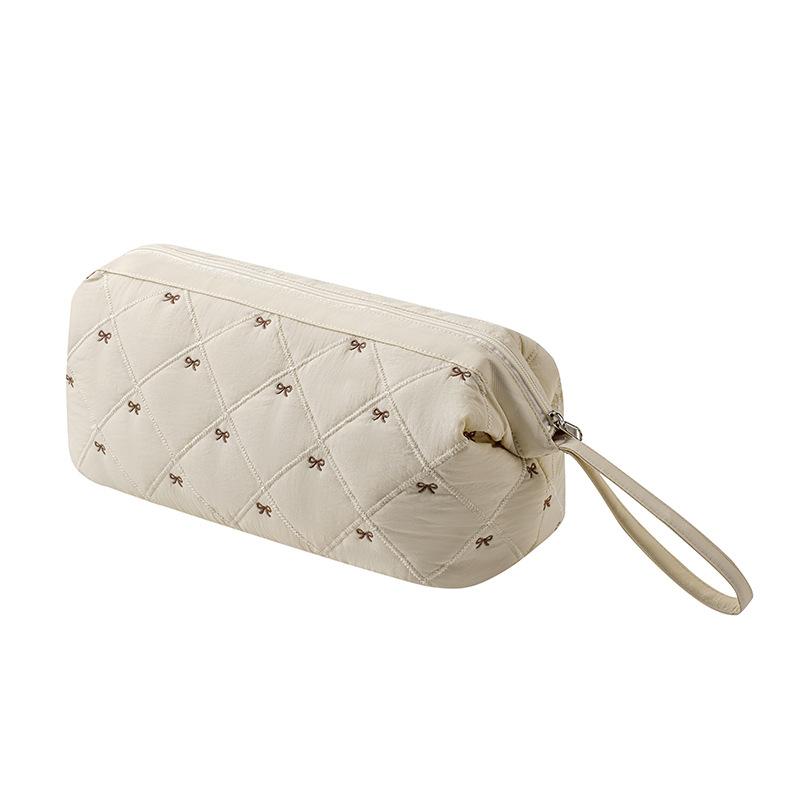Women Hair Dryer Storage Bag For Travel Cute Bow Embroidery Quilted Hair Tools Waterproof Zipper Cosmetic Bags