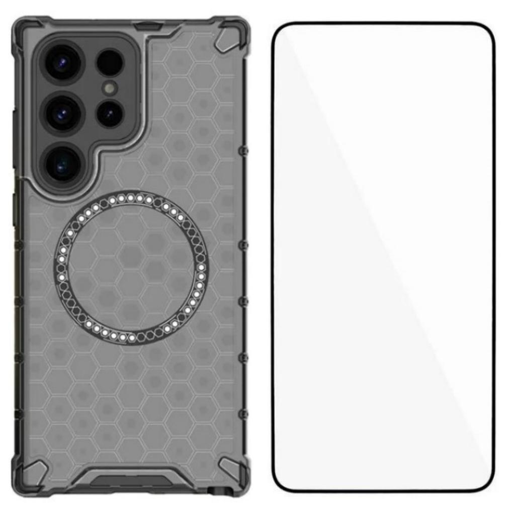 WANLONFENG FC Series For Samsung Galaxy S25 Ultra Case Compatible with MagSafe TPU+PC Phone Cover with Tempered Glass