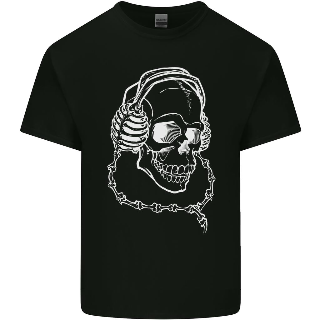 Music A Skull Wearing Headphones Unisexs Light Cotton TShirt