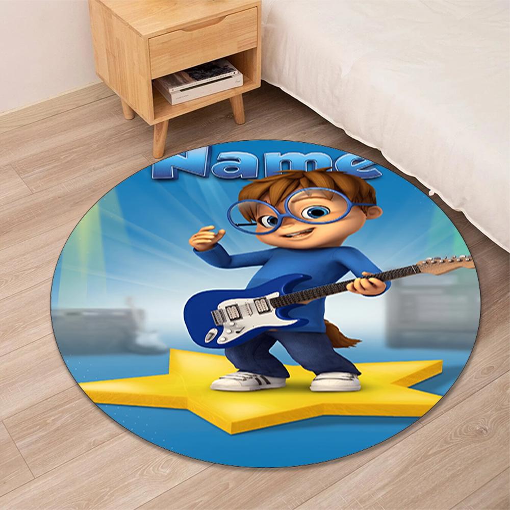 Custom Name Alvin and the Chipmunks Printed Round Rug Carpet Chair Rug Area Rug Entryway Doormats,for Office Chair Living Room Bedroom Kitchen Room.