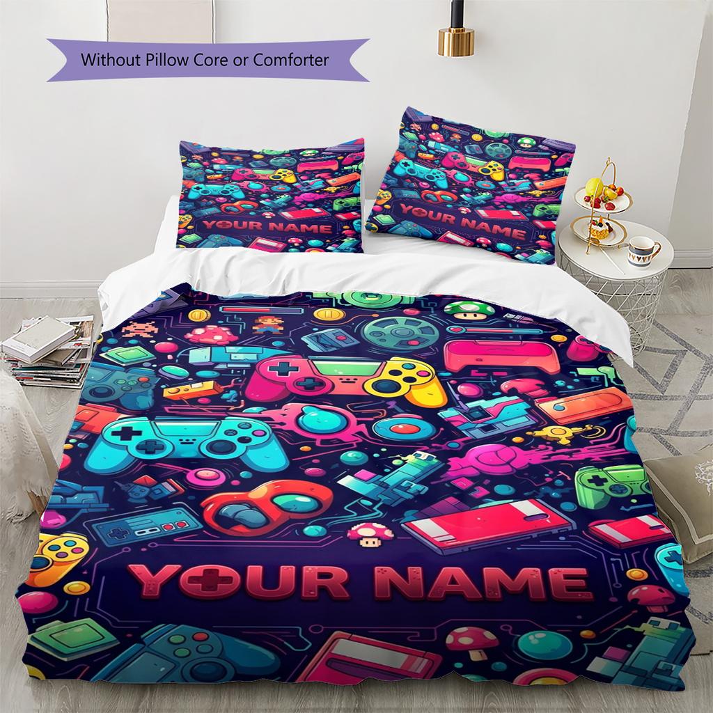 Name Custom Gamer Pattern Bedding Set Quilt Cover Pillowcase Home Decor Gift (1 * duvet cover + 2 * pillowcase, without core)