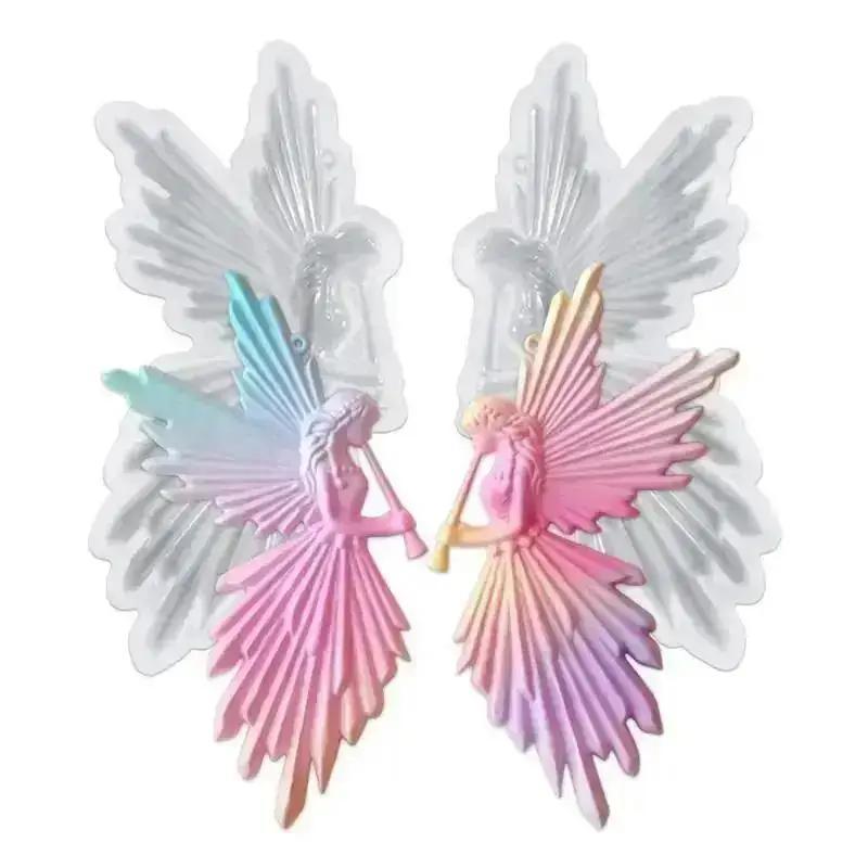Crystal Drop Glue DIY Angel Mold Handmade Creative Symmetrical Left And Right Blowing Flute Wings Fairy Mirror Silicone Mold