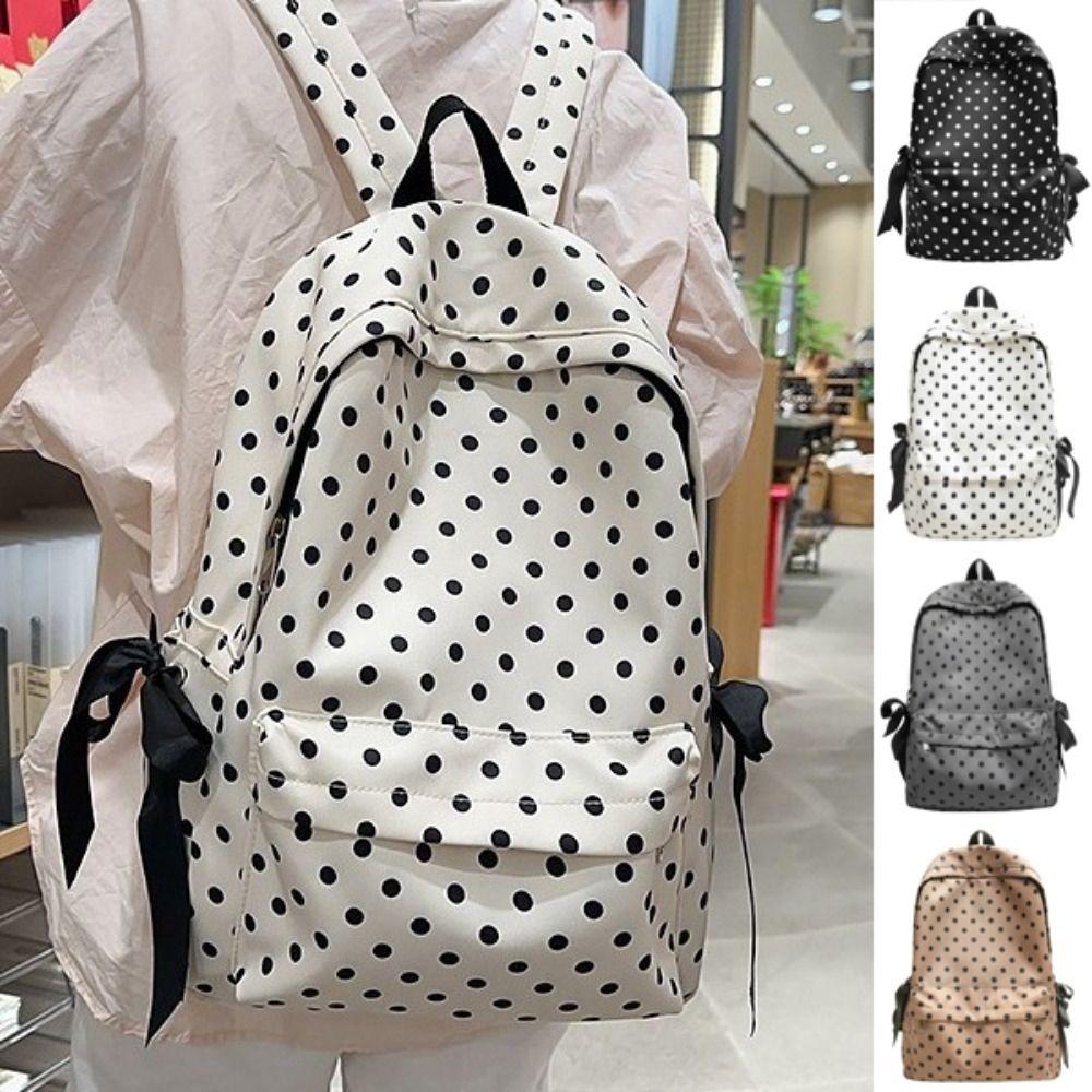 Minimalist Polka Dot Backpack Sweet Student School Bag Y2k Bow Rucksack Daily