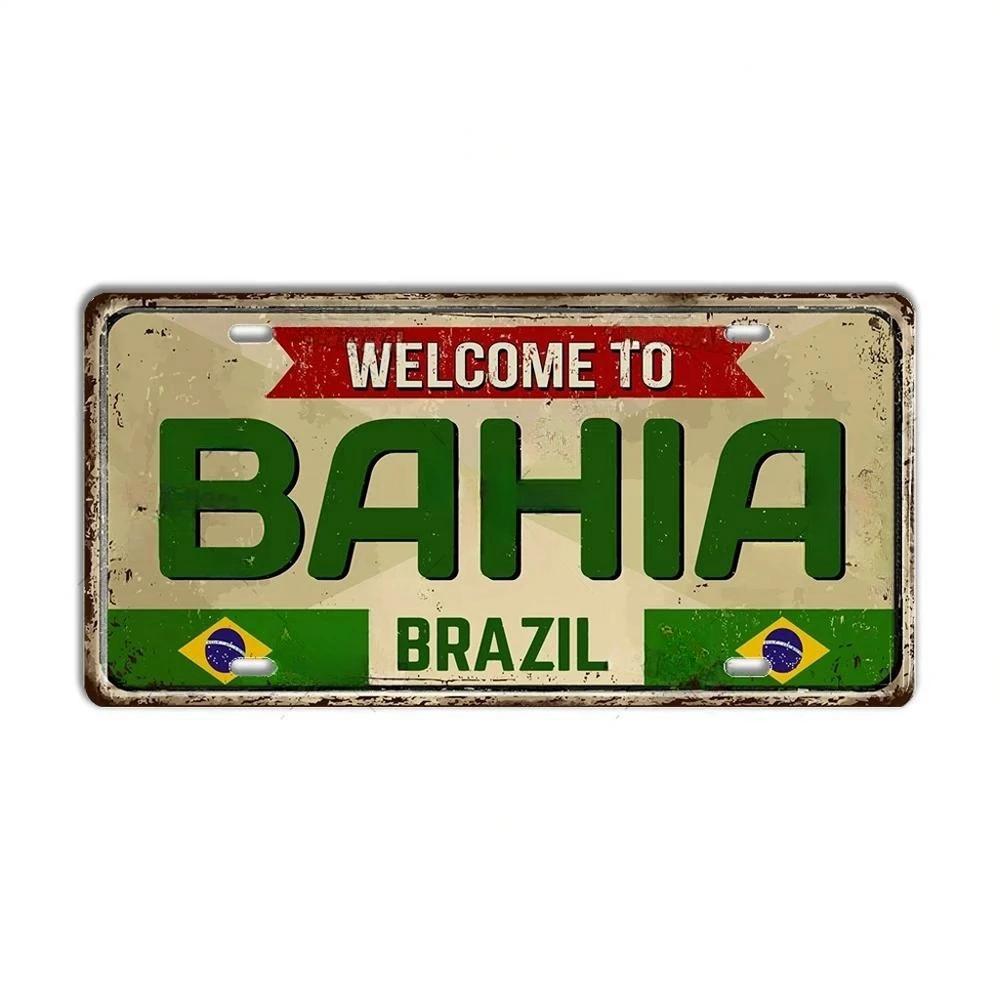 HD Metal Tin Sign Vintage Brazil Cities License Plate Style Retro Wall Art Decor for Home Bar Garage