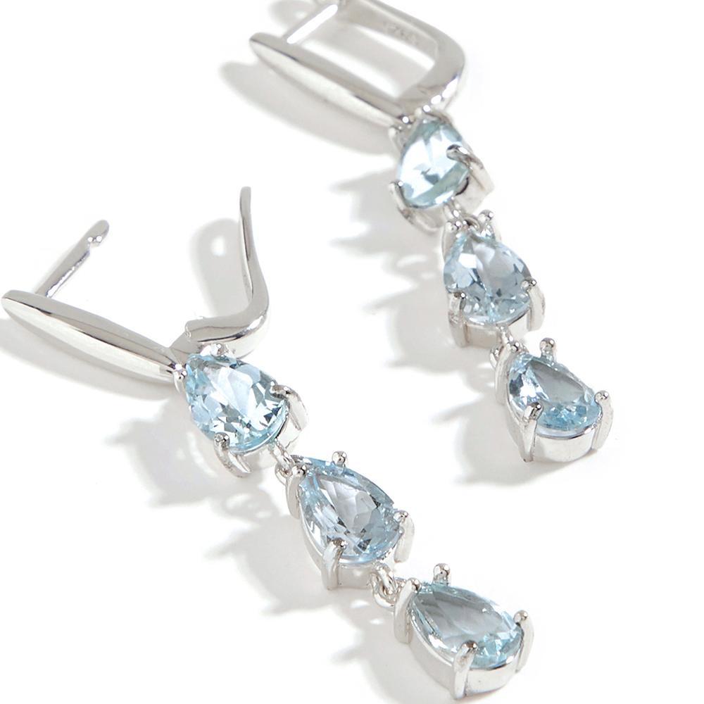 Gorgeous Silver Dangling Earrings for Lady Natural Aquamarine March Birthstone Light Luxury Fancy Jewelry Dating Romantic Gift