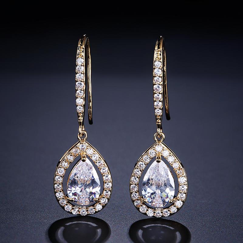ZAKOL Luxury Teardrop Cubic Zirconia Dangle Earrings For Women Sparkling Crystal Earrings Bridal Wedding Party Jewelry Gift