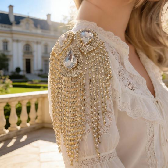 Эполет с бахромой и стразами, эполет-капля на плечо, сверкающий эполет с кисточками, аксессуар для костюмированной вечеринки, сценического выступления