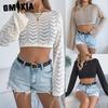 Spring Summer Solid-color Hollowed-out Flared Sleeve Casual Loose Knitted Sweater Vacation Crop Top Women's Wear