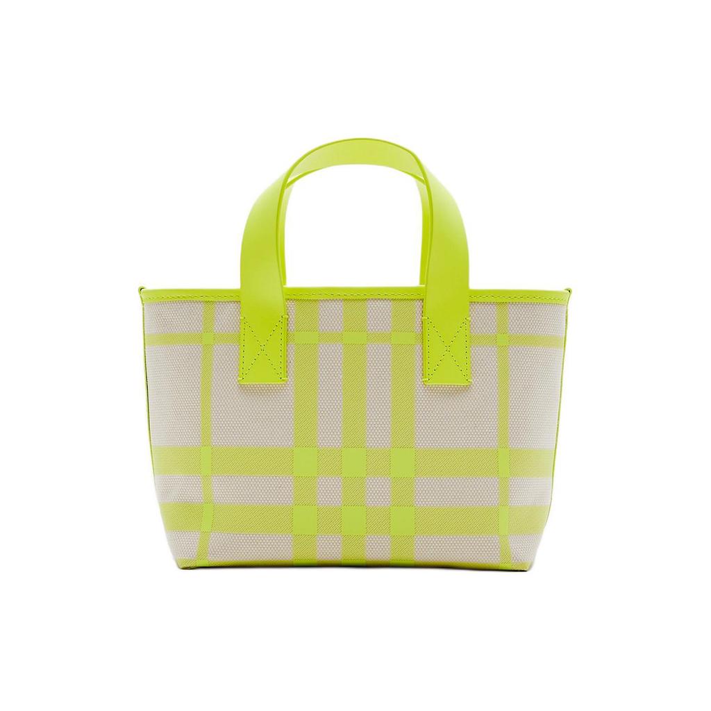 Burberry Check Minimalist Cotton And Leather Detail Tote Bag Women Tote Bags Lemon 80782411