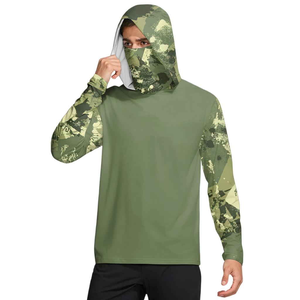 Мужская рубашка с маской Легкая с длинным рукавом Капюшон Для пеших прогулок Рыбалки Для выступлений