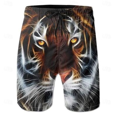 Мужские плавки-шорты с принтом тигра Пляжные шорты Boardshorts Средняя посадка Уличная одежда