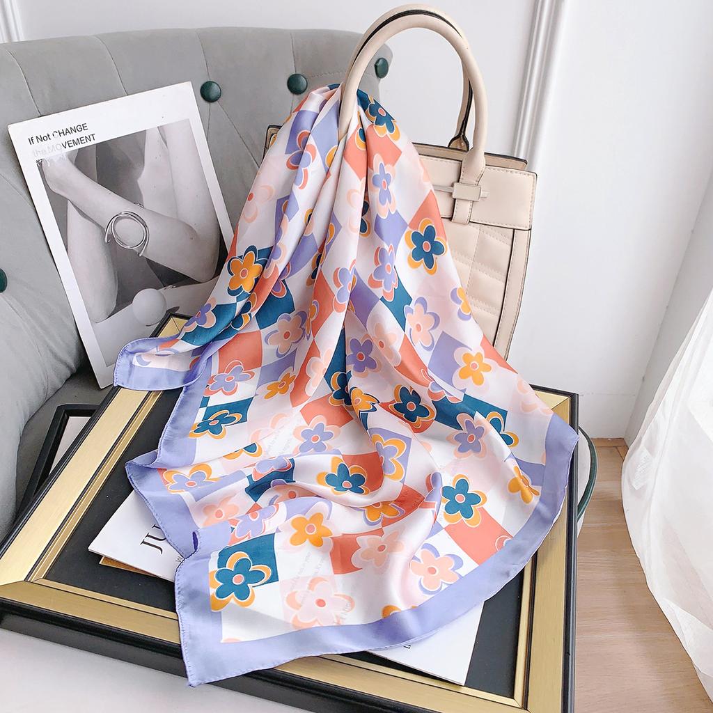 Silk Scarf Female Stripe Black and White Printing Spring and Summer New Decoration Simple Fashion Simulation Silk Square Scarf
