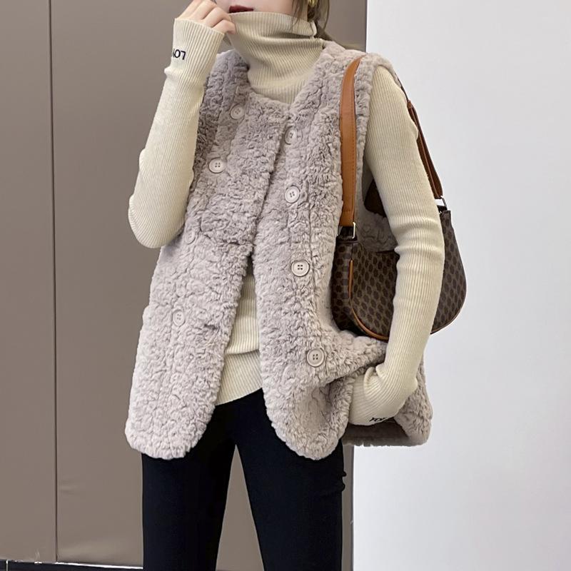 Овечья шерсть осень и зима новый меховой интегрированный жилет универсальный свободный плюшевый жилет куртка