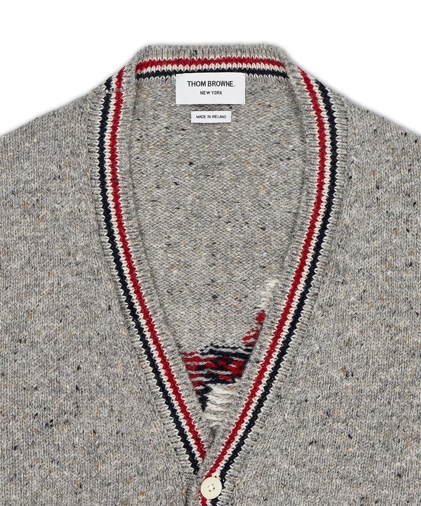 Thom Browne Donegal Rwb Striped Hector Patchwork Jersey Intarsia V-Neck Cardigan - Light Grey / Mkc647Ay1506055