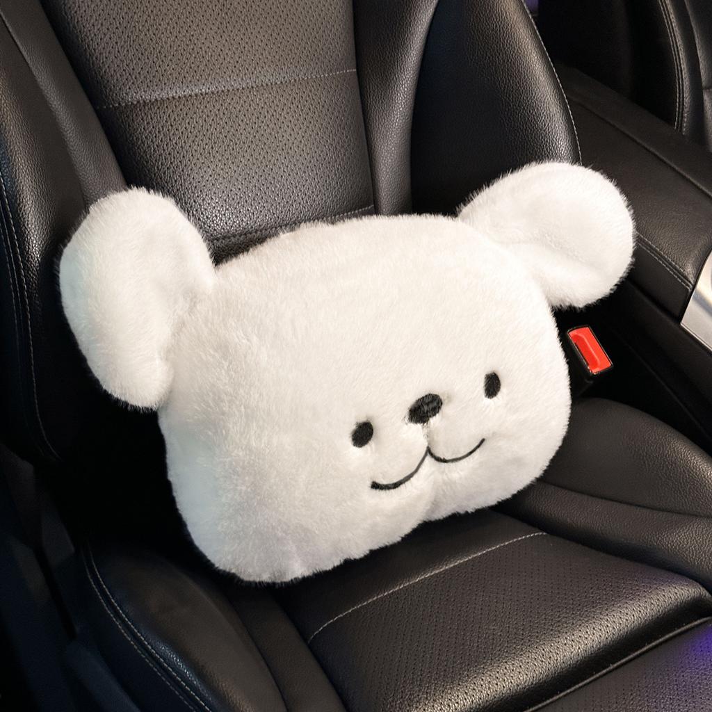 Car Seat Cushion with Winter Plush Thick Cushion Cartoon Cute Bear Car Seat Pillow Lumbar Support Pillow Interior Accessories