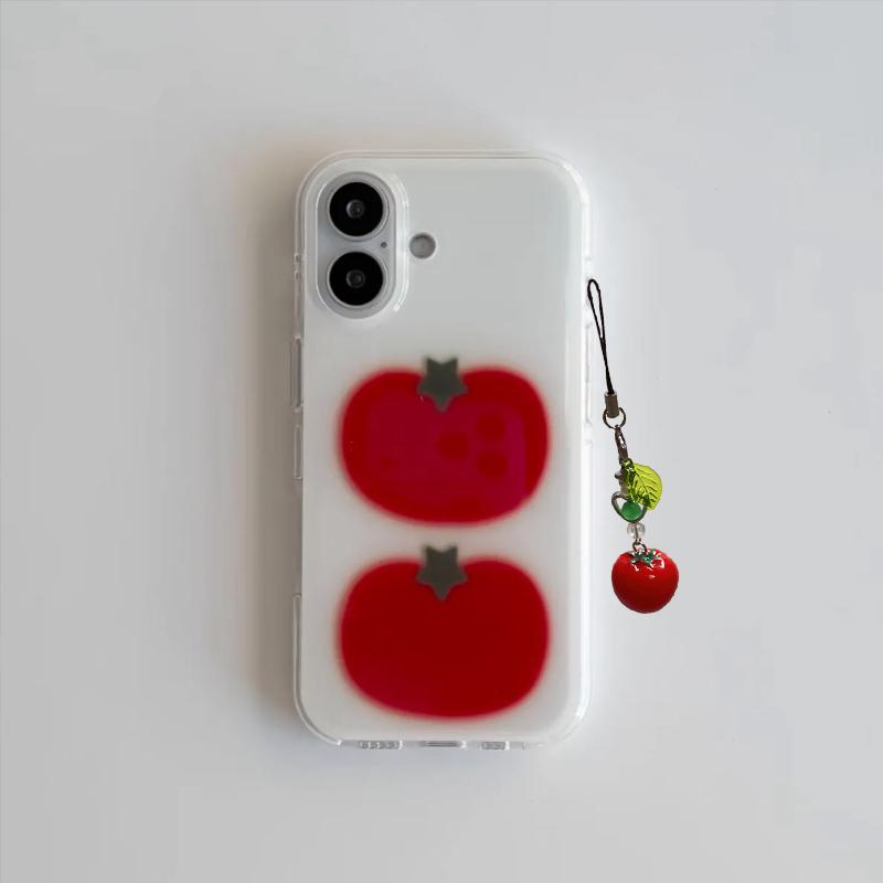 Корейский Ins Чехол для телефона с двумя мишками и помидором для iPhone 17 16 16e 15 14 13 12 11 Mini Pro Max X XR XSMax Air Plus Прозрачная задняя крышка