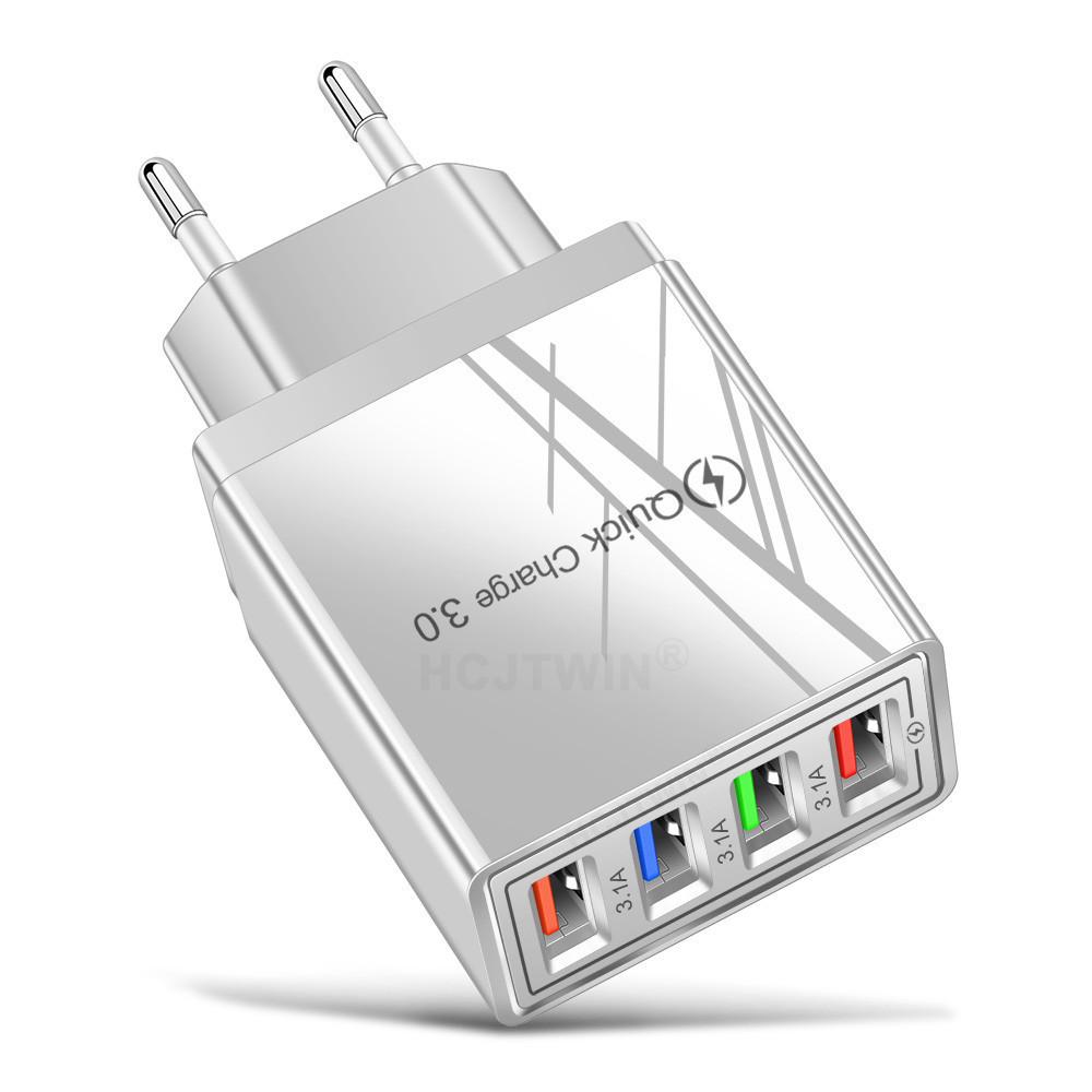4-портовое USB автомобильное зарядное устройство 3A со светодиодной подсветкой для спецификаций ЕС/США, совместимое с планшетами и телефонами