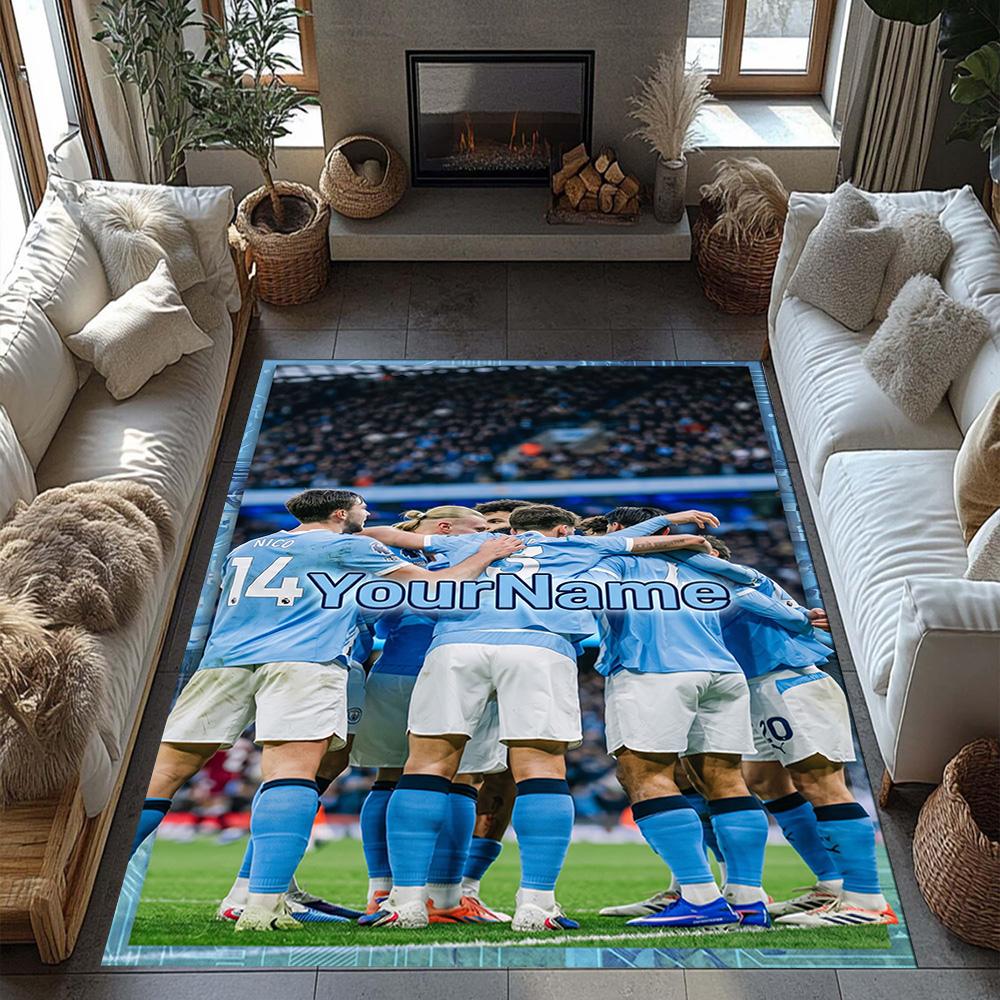 Manchester City Customizable Name Area Rug Design for Balcony Study room Game Room Hallway Anti-slip Rug Anime Office Decor Perfect Gift for Women/Men
