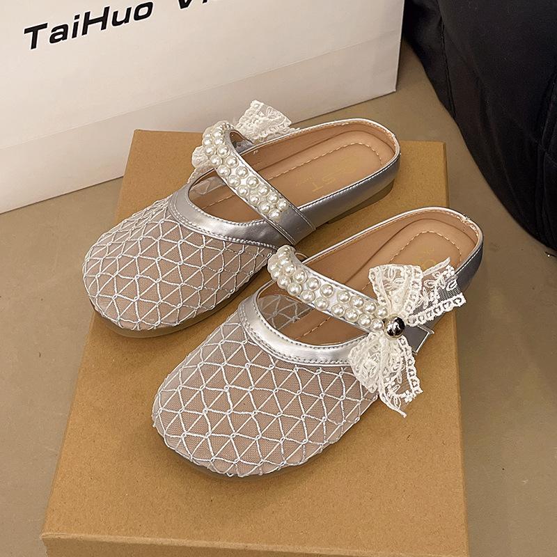 Flat-bottomed Bag Head Half Slippers Women's Summer Wear 2025 New One-pedal Fairy Wind Mesh Single Shoes Cool Slippers